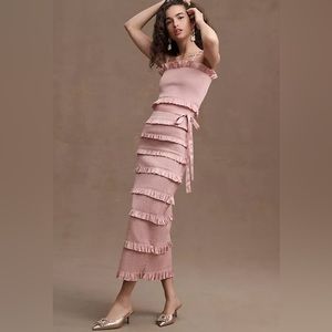 Anthropologie V Chapman Lily Ruched & Ruffled Stretch Midi Dress sz 8